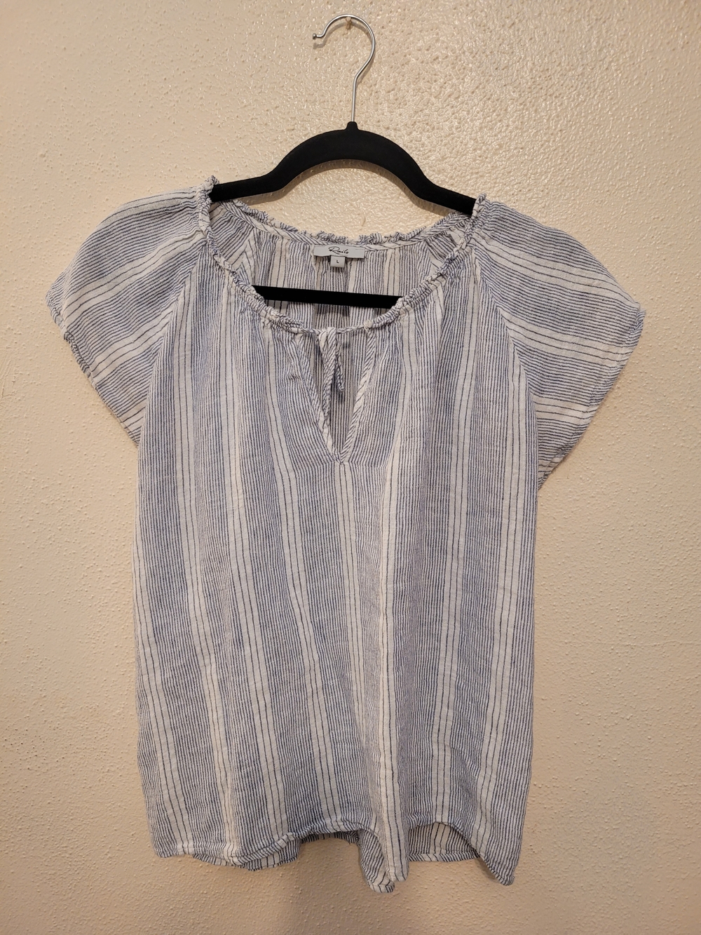 Rails Raven Top Alameda Stripe Linen Blend Blue White Blouse Large